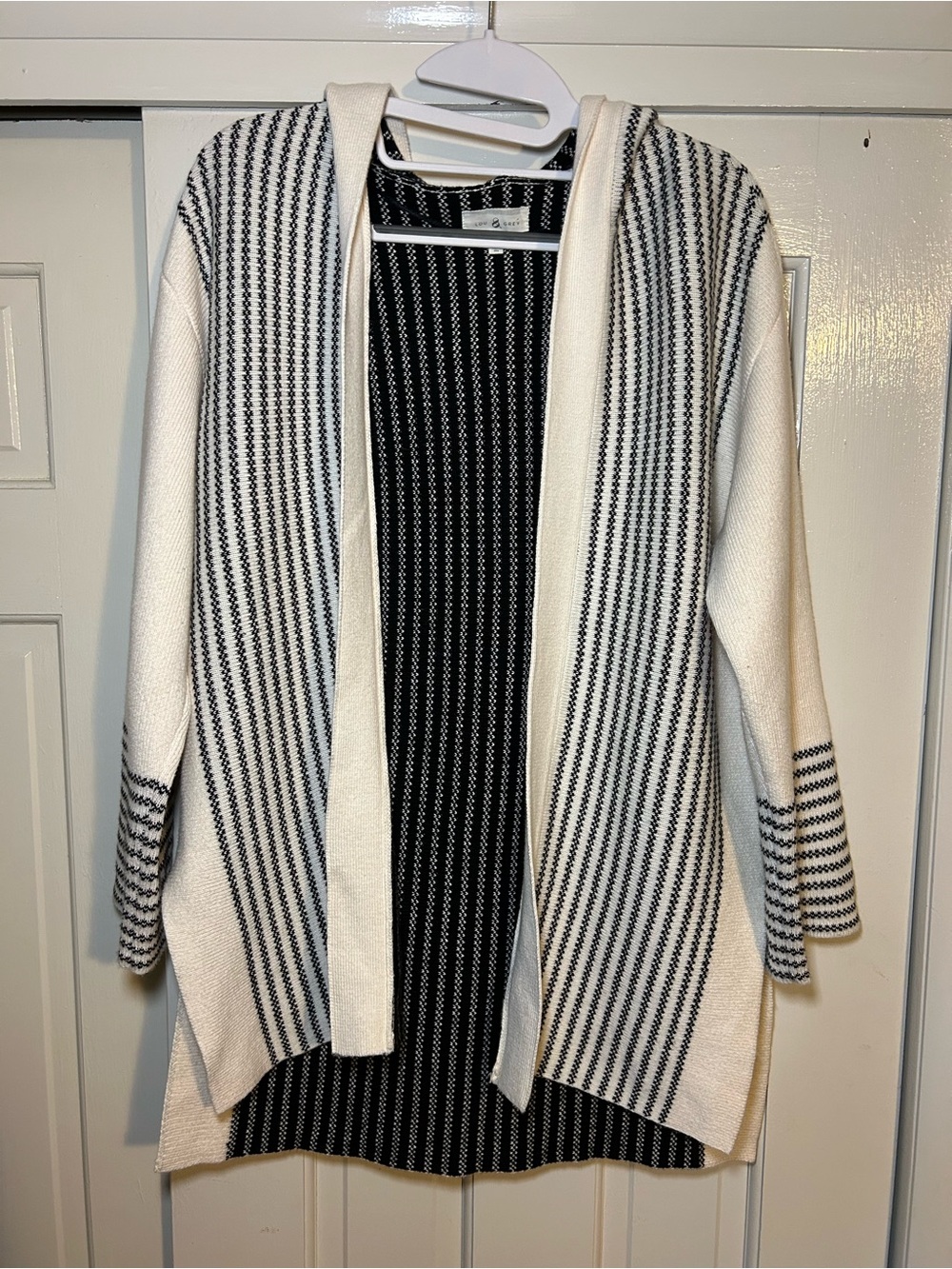 Lou & Grey Black & Cream Striped Hooded Open-Front Cardigan